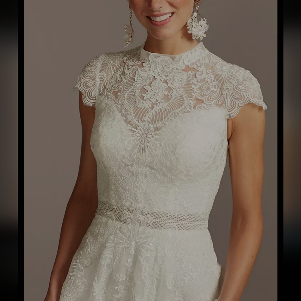 MELISSA SWEET Embroidered Illusion Mock Neck Wedding Dress